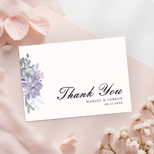 Modern Minimalist Dusty Floral Wedding Thank You Card