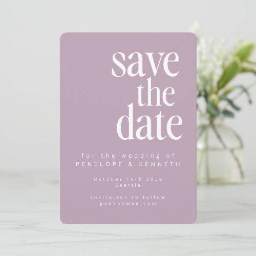 Modern Minimalist Dusty Lilac Simple Bold Wedding Save The Date