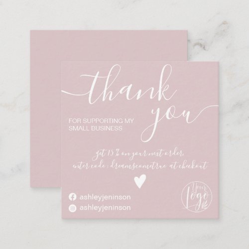 Modern minimalist dusty pink order thank you square business card