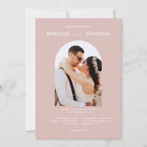 Modern Minimalist Dusty Pink Photo Arch Wedding Invitation