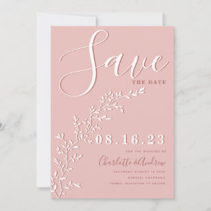 Modern Minimalist Dusty Rose Foliage Save The Date