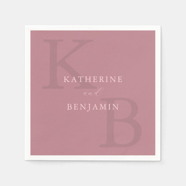 Modern Minimalist Dusty Rose Monogram Wedding Napkins (Front)