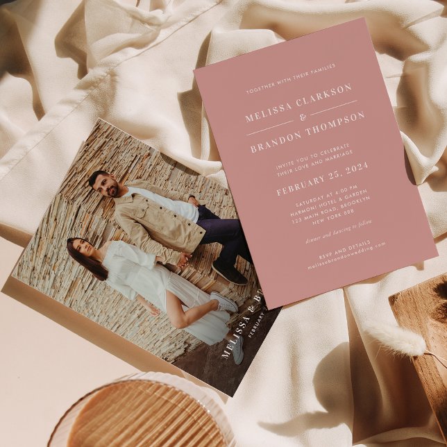 Modern Minimalist Dusty Rose Photo Wedding Invitation (Creator Uploaded)