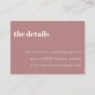 Modern Minimalist Dusty Rose Retro Custom Wedding Enclosure Card