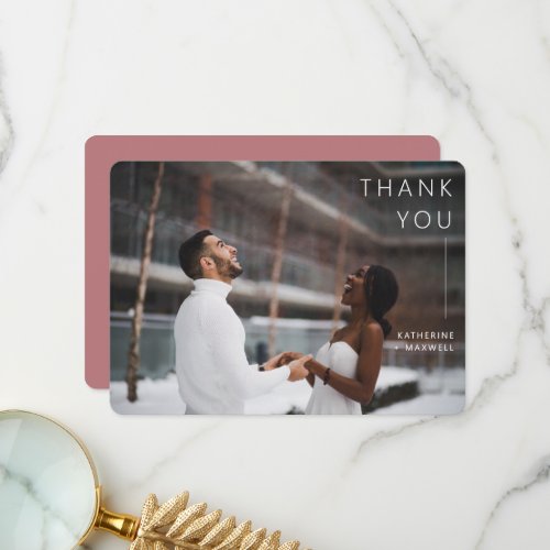 Modern Minimalist Dusty Rose Wedding Photo Thank Y Thank You Card