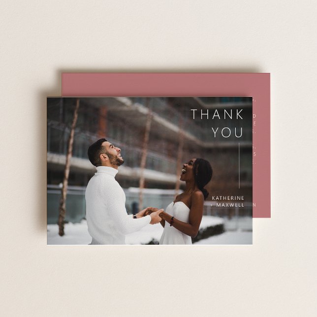 Modern Minimalist Dusty Rose Wedding Photo Thank Y You Card (Creator Uploaded)