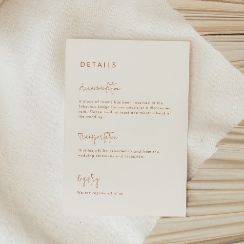 Modern Minimalist Earthy Wedding Details Enclosure Card