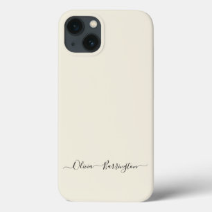 Modern Minimalist Ecru Off Whit Script Custom Name iPhone 13 Case