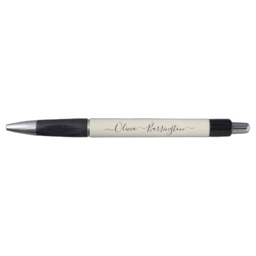 Modern Minimalist Ecru White Script Custom Name Pen