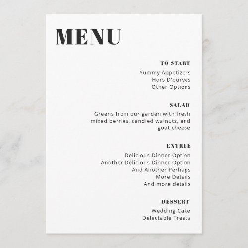 Modern Minimalist Editable Black and White Menu