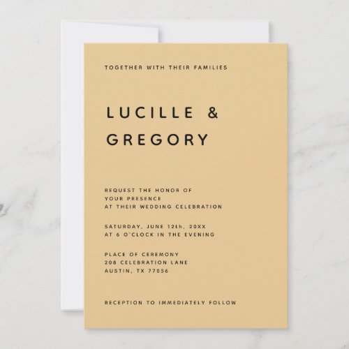 Modern Minimalist Editorial All Caps Golden Yellow Invitation