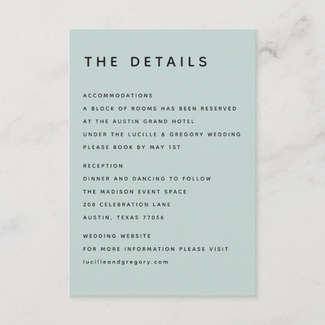 Modern Minimalist Editorial All Caps Seafoam  Enclosure Card (Front)