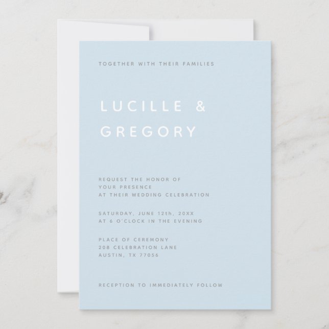 Modern Minimalist Editorial All Caps Sky Blue  Invitation (Front)