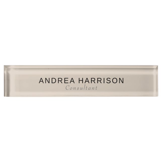 Modern Minimalist Elegant Beige Photo Desk Name Plate (Front)
