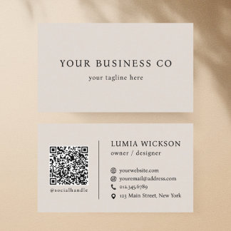 Modern Minimalist Elegant Beige QR Code Business  Card