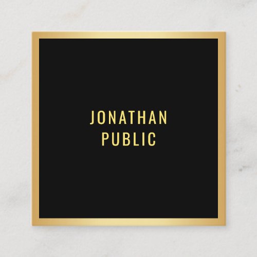 Modern Minimalist Elegant Black And Gold Template Square Business Card