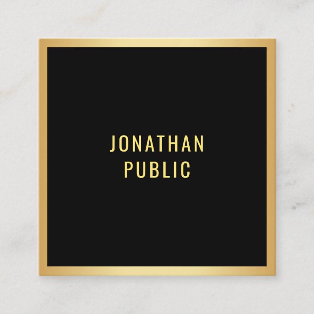 Modern Minimalist Elegant Black And Gold Template Square Business Card (Front)