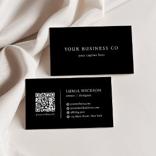 Modern Minimalist Elegant Black And White QR Code Business Card