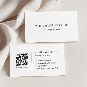 Modern Minimalist Elegant Black And White QR Code Business Card