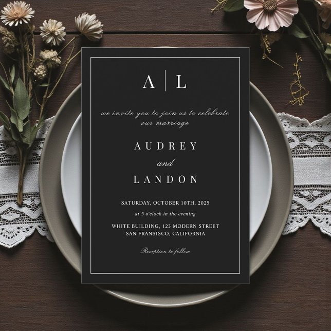 Modern Minimalist Elegant Black White  Invitation (Creator Uploaded)
