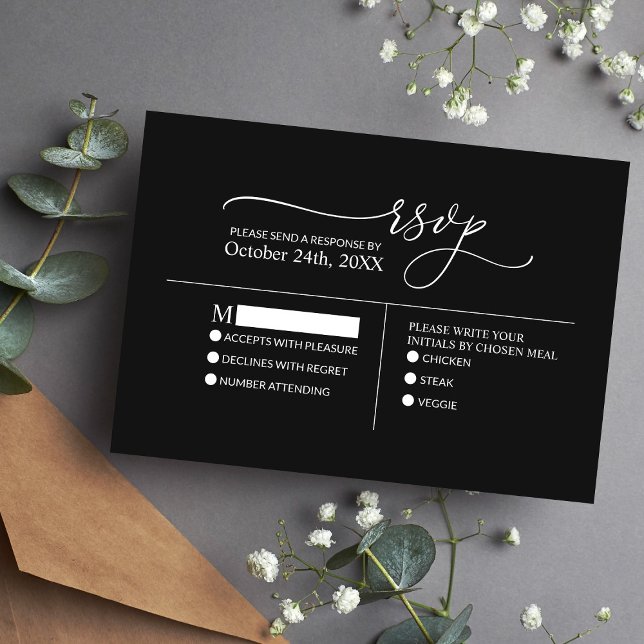 Modern Minimalist Elegant Black White Wedding  RSVP Card (Creator Uploaded)