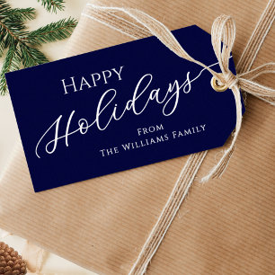 Modern Minimalist Elegant Blue Happy Holidays Gift Tags