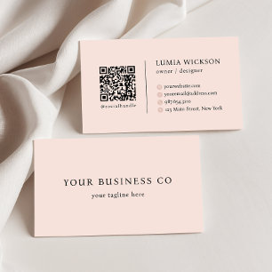 Modern Minimalist Elegant Blush Pink QR Code Business Card