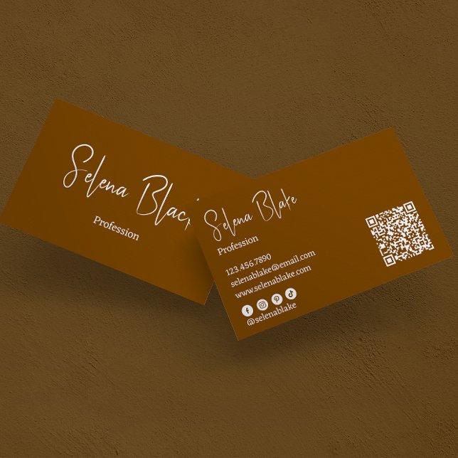  Modern Minimalist  | Elegant Brown & QR Code Business Card (Creator Uploaded)