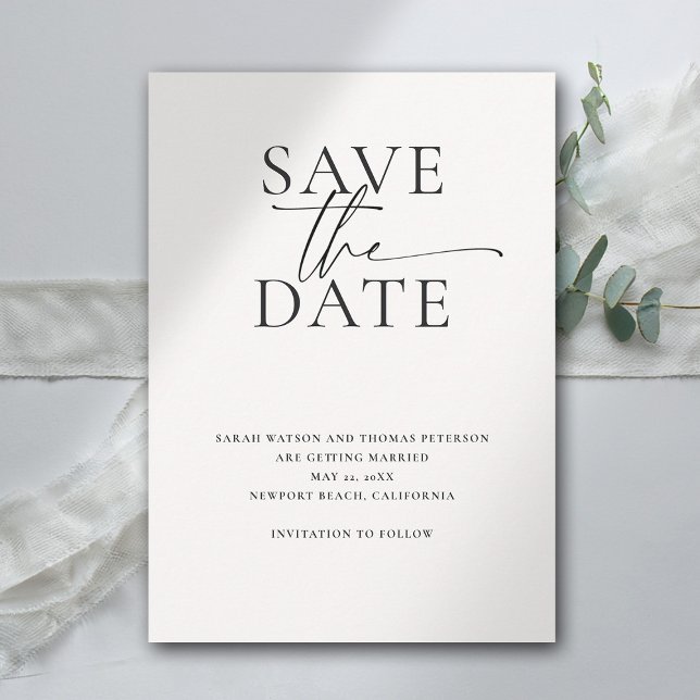 Modern Minimalist Elegant Calligraphy Chic Wedding Save The Date (modern minimalist simple wedding save the date typography calligraphy black white template)
