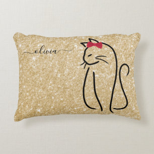 Modern Minimalist Elegant Cat Add Name  Accent Pillow