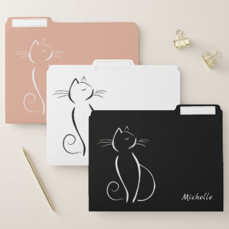 Modern Minimalist Elegant Cat Add Name   File Folder