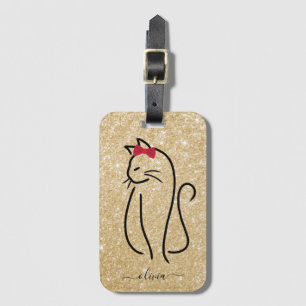 Modern Minimalist Elegant Cat Add Name Luggage Tag
