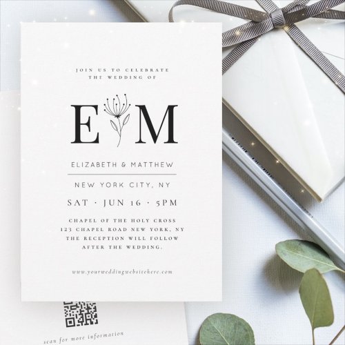 Modern Minimalist Elegant Chic Foliage Wedding Invitation