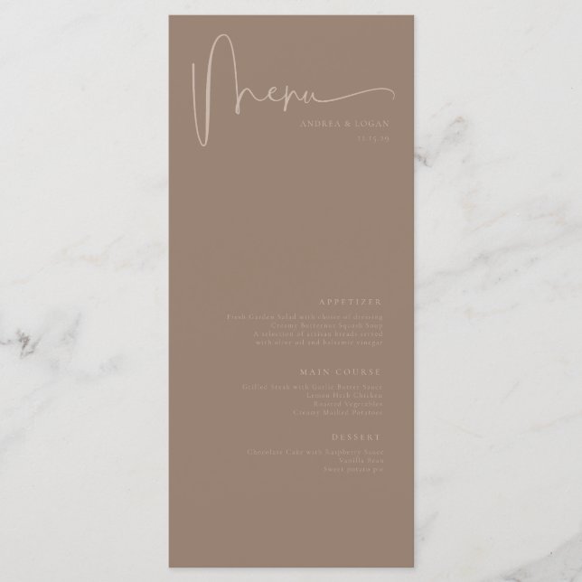 Modern Minimalist Elegant Classic Wedding  Menu (Front)