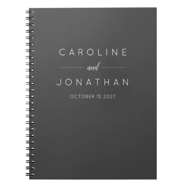 Modern Minimalist Elegant Custom Wedding Black Notebook (Front)