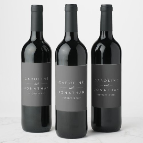 Modern Minimalist Elegant Custom Wedding Black Wine Label
