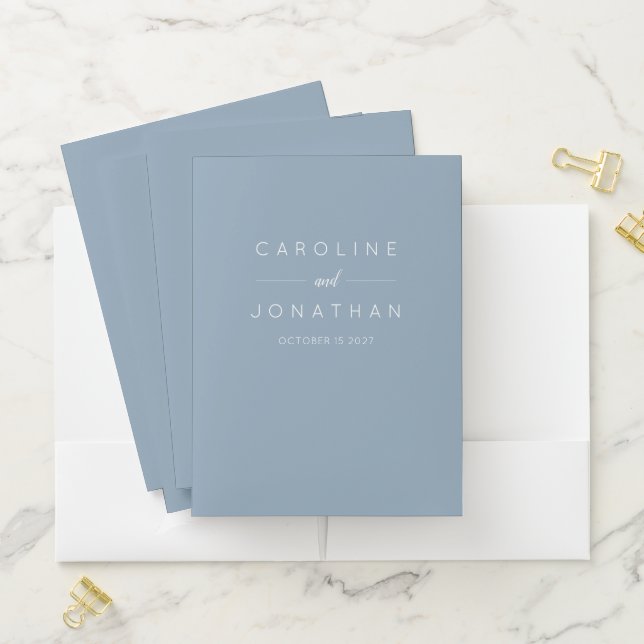 Modern Minimalist Elegant Custom Wedding Blue Pocket Folder (In Situ)
