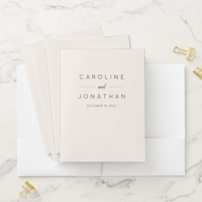 Modern Minimalist Elegant Custom Wedding Cream Pocket Folder (In Situ)