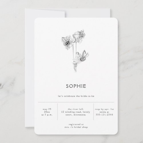 Modern Minimalist Elegant Daffodil Bridal Shower Invitation