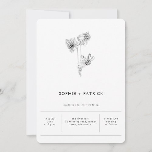 Modern Minimalist Elegant Daffodil Spring Wedding Invitation