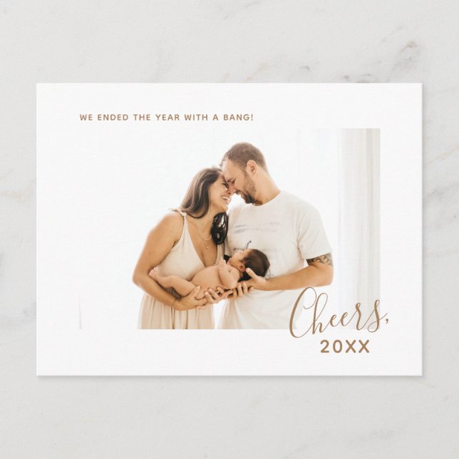 Modern Minimalist Elegant Family Photo New Year Postcard (Front)