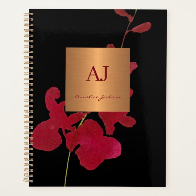 Modern minimalist elegant glam floral girly gold planner (Front)