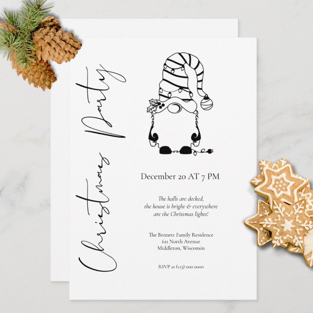 Modern Minimalist Elegant Gnome Christmas Party Invitation (Creator Uploaded)