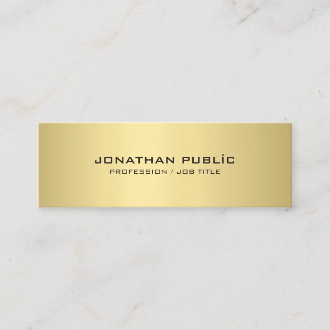 Modern Minimalist Elegant Gold Look Simple Plain Mini Business Card (Front)