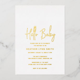 Modern Minimalist Elegant Hello Baby Shower Gold Foil Invitation