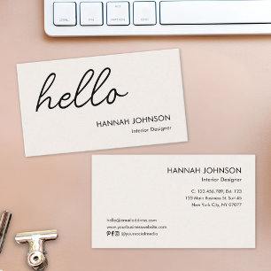 Modern Minimalist Elegant Hello Beige Customized Business Card