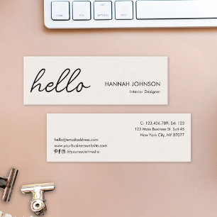 Modern Minimalist Elegant Hello Beige Customized Mini Business Card