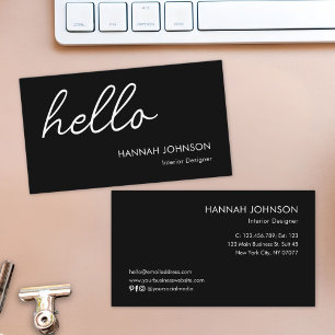 Modern Minimalist Elegant Hello Black Customized Business Card