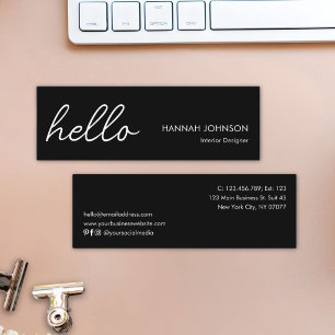 Modern Minimalist Elegant Hello Black Customized Mini Business Card