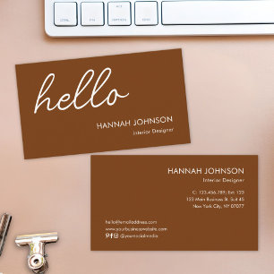Modern Minimalist Elegant Hello Brown Customized Business Card